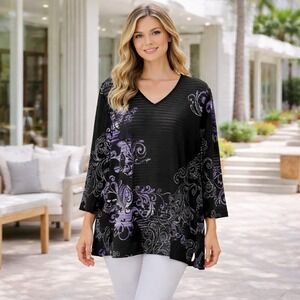 NEW Chico's Easywear Paisley Print Burnout Tunic Stretch Travel Career 2 L/12